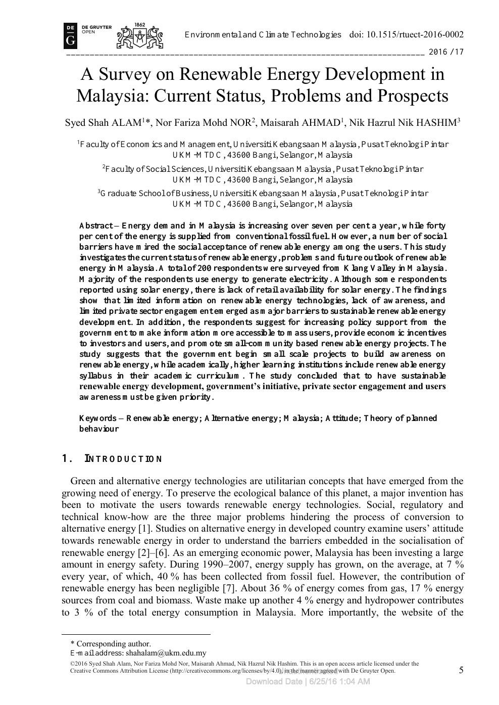 A Survey On Renewable Energy Development In Malaysia Current Status Problems And Prospects Topic Of Research Paper In Economics And Business Download Scholarly Article Pdf And Read For Free On Cyberleninka