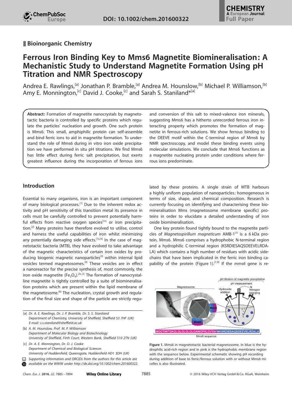 Ferrous Iron Binding Key To Mms6 Magnetite Biomineralisation A Mechanistic Study To Understand Magnetite Formation Using Ph Titration And Nmr Spectroscopy Topic Of Research Paper In Biological Sciences Download Scholarly Article