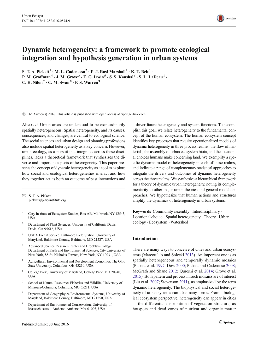 Dynamic Heterogeneity A Framework To Promote Ecological Integration And Hypothesis Generation In Urban Systems Topic Of Research Paper In Biological Sciences Download Scholarly Article Pdf And Read For Free On Cyberleninka