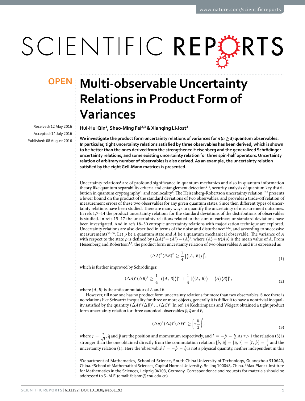 Multi Observable Uncertainty Relations In Product Form Of Variances Topic Of Research Paper In Physical Sciences Download Scholarly Article Pdf And Read For Free On Cyberleninka Open Science Hub