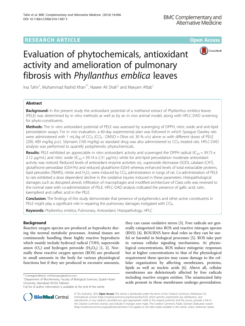 Evaluation of phytochemicals, antioxidant activity and amelioration of  pulmonary fibrosis with Phyllanthus emblica leaves – topic of research  paper in Veterinary science. Download scholarly article PDF and read for  free on CyberLeninka