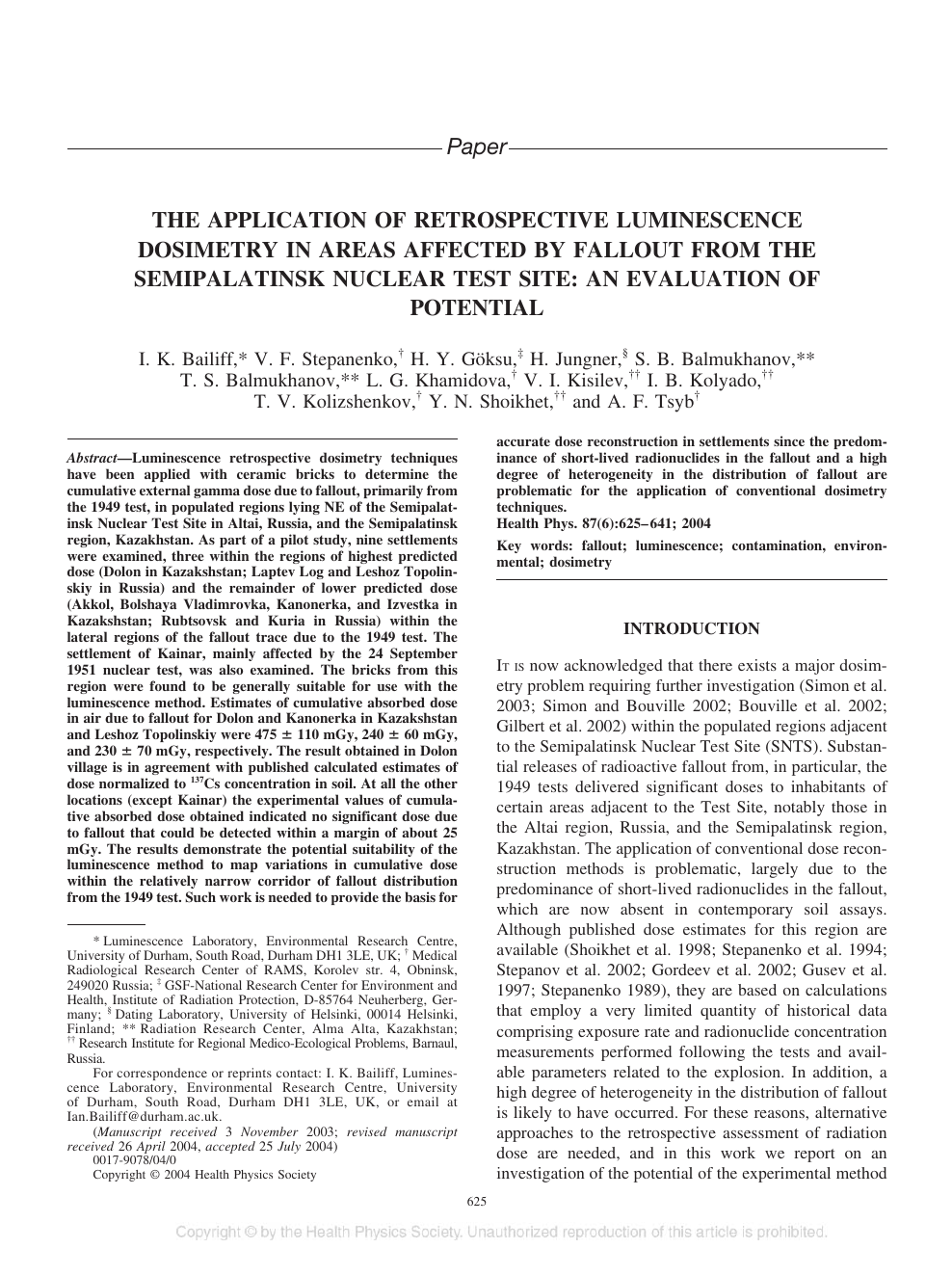 The Application Of Retrospective Luminescence Dosimetry In Areas Affected By Fallout From The Semipalatinsk Nuclear Test Site An Evaluation Of Potential Topic Of Research Paper In History And Archaeology Download Scholarly