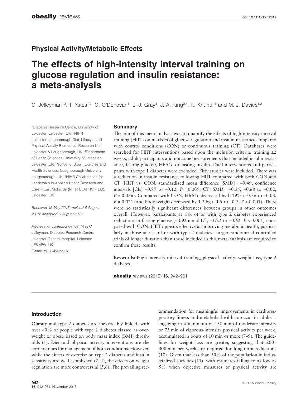 The Effects Of High Intensity Interval Training On Glucose Regulation And Insulin Resistance A Meta Analysis Topic Of Research Paper In Health Sciences Download Scholarly Article Pdf And Read For Free On Cyberleninka