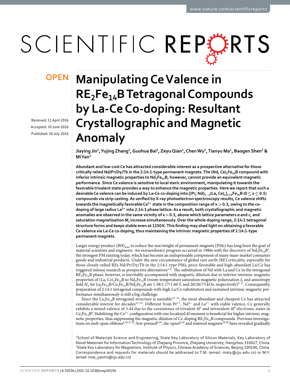 Manipulating Ce Valence In Re2fe14b Tetragonal Compounds By La Ce Co Doping Resultant Crystallographic And Magnetic Anomaly Topic Of Research Paper In Nano Technology Download Scholarly Article Pdf And Read For Free On Cyberleninka