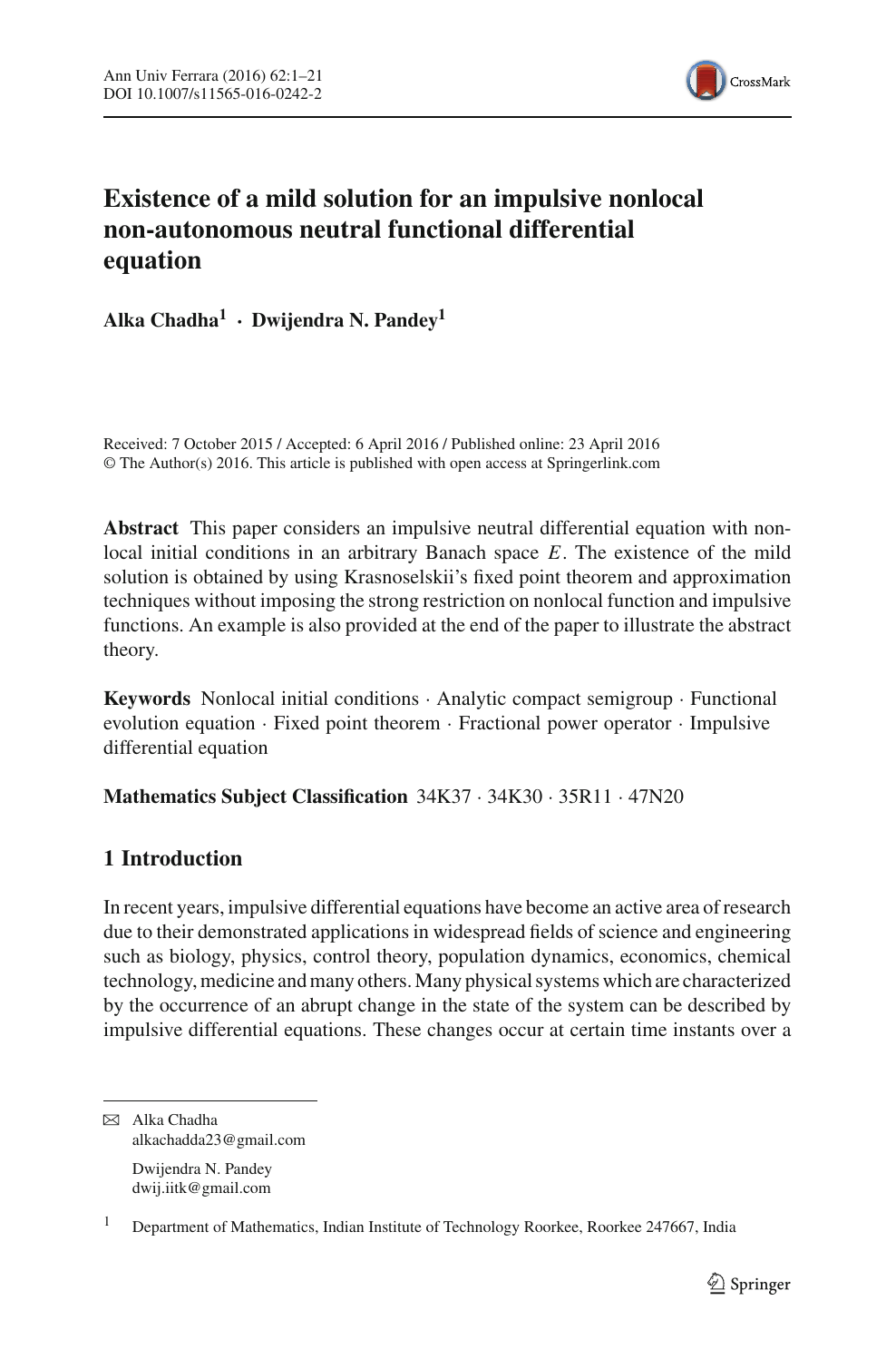 Existence Of A Mild Solution For An Impulsive Nonlocal Non Autonomous Neutral Functional Differential Equation Topic Of Research Paper In Mathematics Download Scholarly Article Pdf And Read For Free On Cyberleninka Open