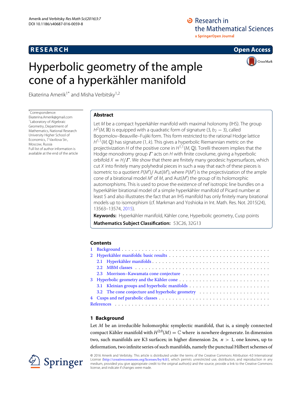 Hyperbolic Geometry Of The Ample Cone Of A Hyperkahler Manifold Topic Of Research Paper In Mathematics Download Scholarly Article Pdf And Read For Free On Cyberleninka Open Science Hub