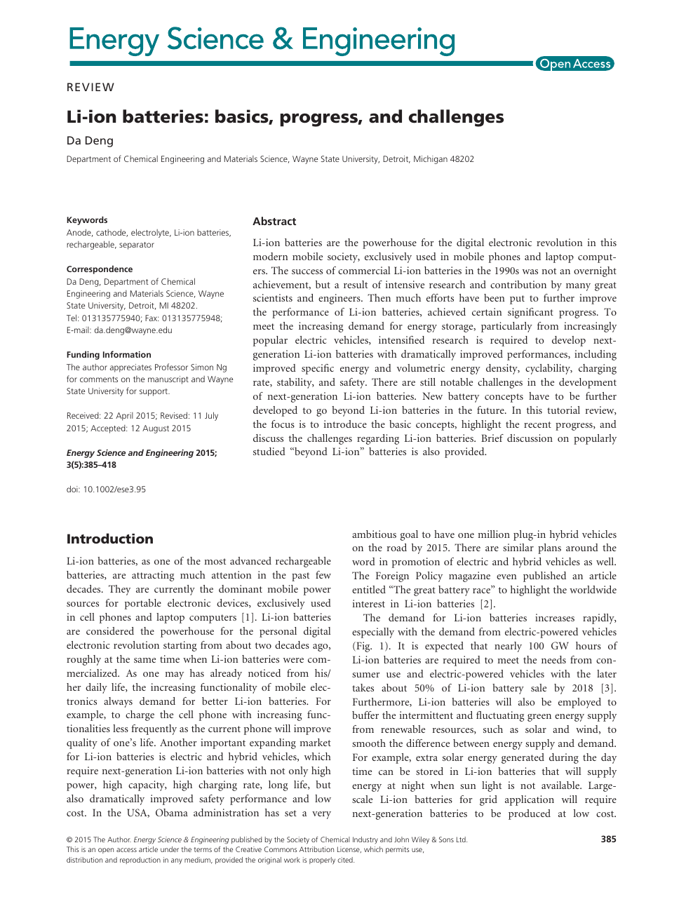Li-ion batteries: basics, progress, and challenges – topic of 