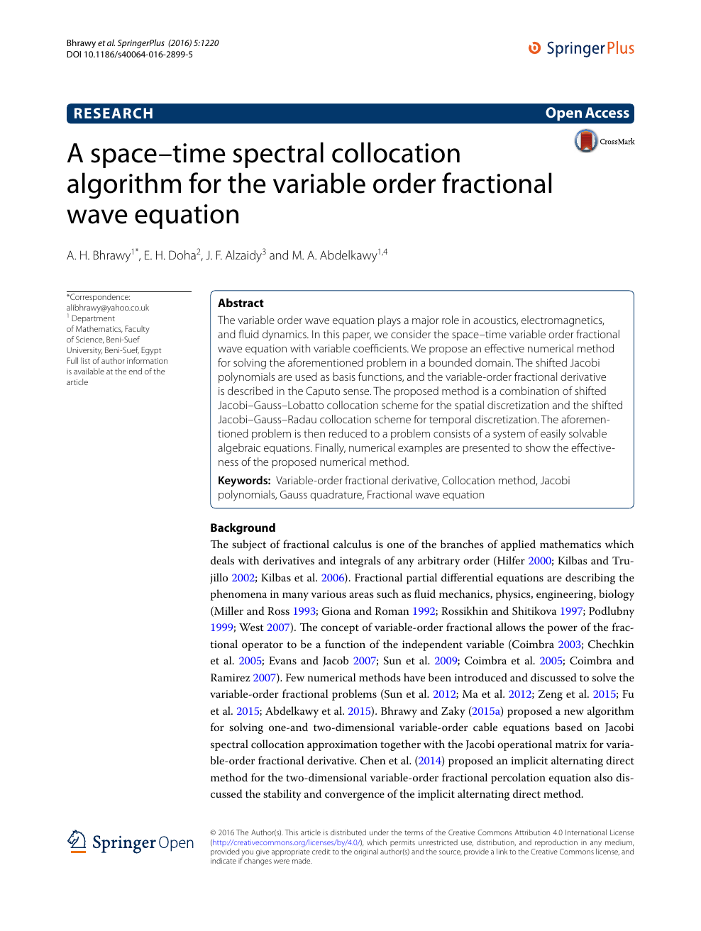 A Space Time Spectral Collocation Algorithm For The Variable Order Fractional Wave Equation Topic Of Research Paper In Mathematics Download Scholarly Article Pdf And Read For Free On Cyberleninka Open Science Hub