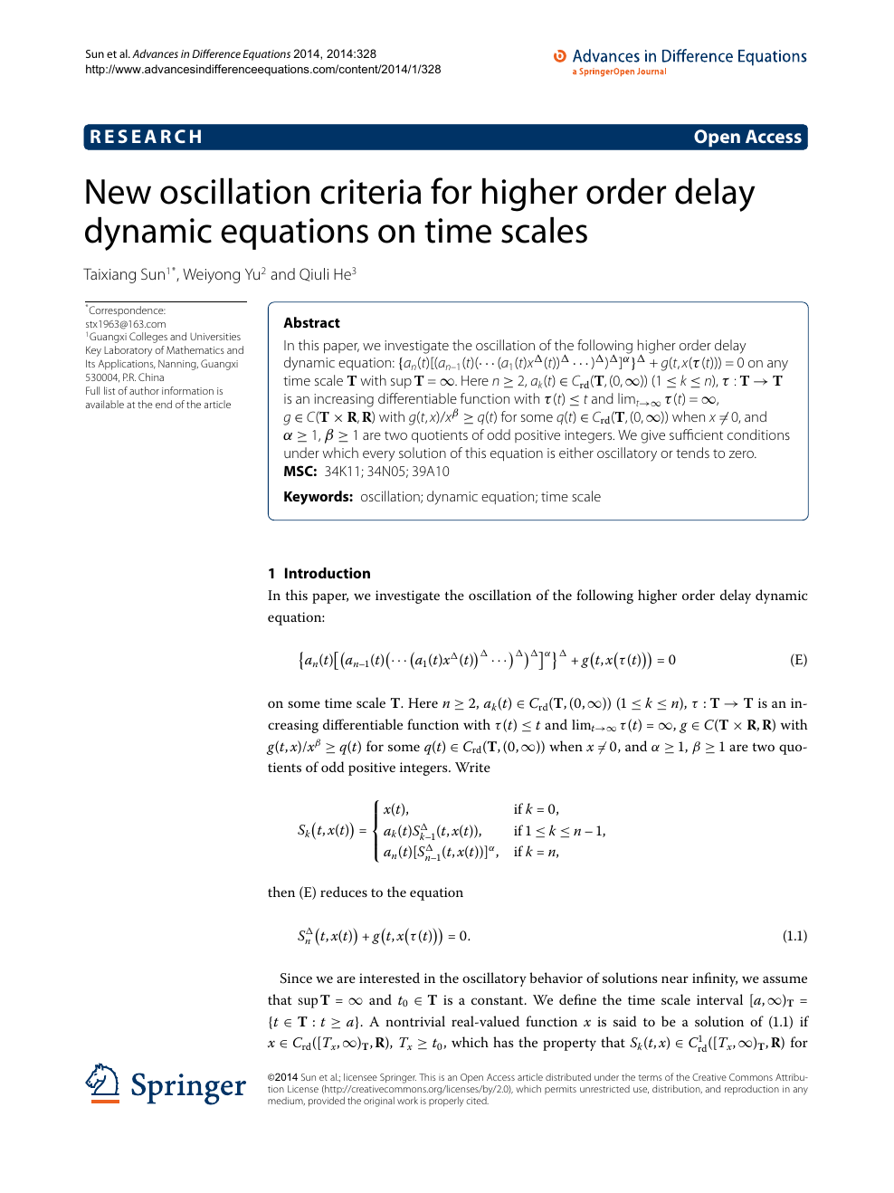 New Oscillation Criteria For Higher Order Delay Dynamic Equations On Time Scales Topic Of Research Paper In Mathematics Download Scholarly Article Pdf And Read For Free On Cyberleninka Open Science Hub