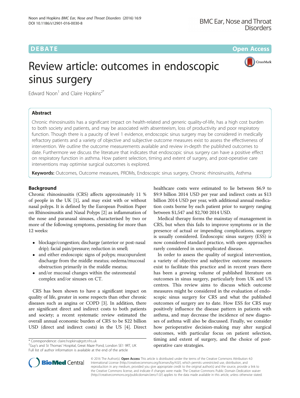 Review Article Outcomes In Endoscopic Sinus Surgery Topic Of Research Paper In Clinical Medicine Download Scholarly Article Pdf And Read For Free On Cyberleninka Open Science Hub