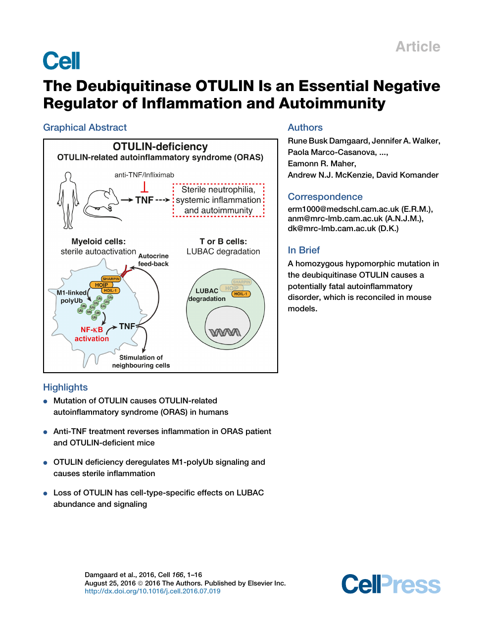The Deubiquitinase Otulin Is An Essential Negative Regulator Of Inflammation And Autoimmunity Topic Of Research Paper In Biological Sciences Download Scholarly Article Pdf And Read For Free On Cyberleninka Open Science