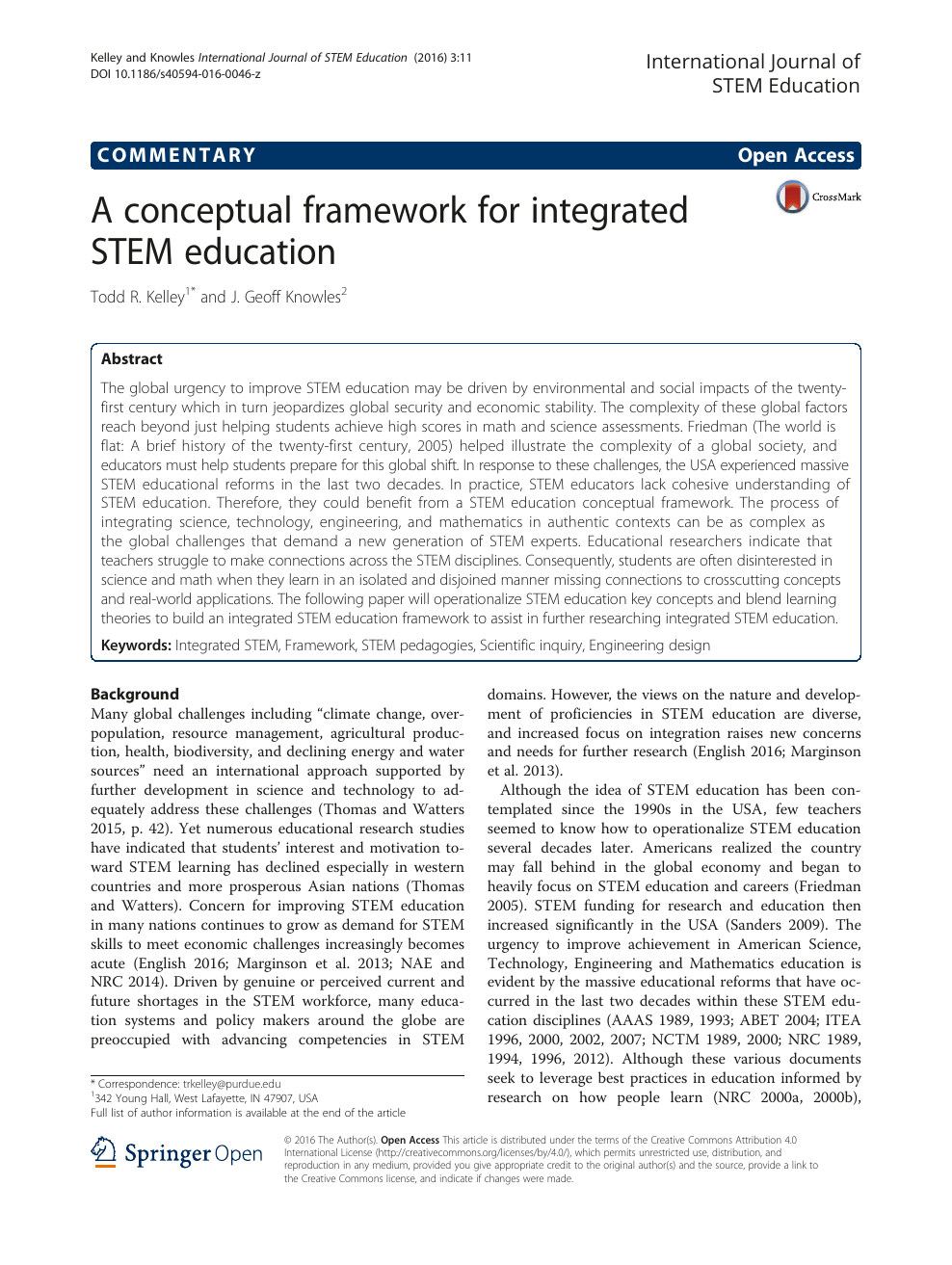 A Conceptual Framework For Integrated Stem Education Topic Of Research Paper In Educational Sciences Download Scholarly Article Pdf And Read For Free On Cyberleninka Open Science Hub