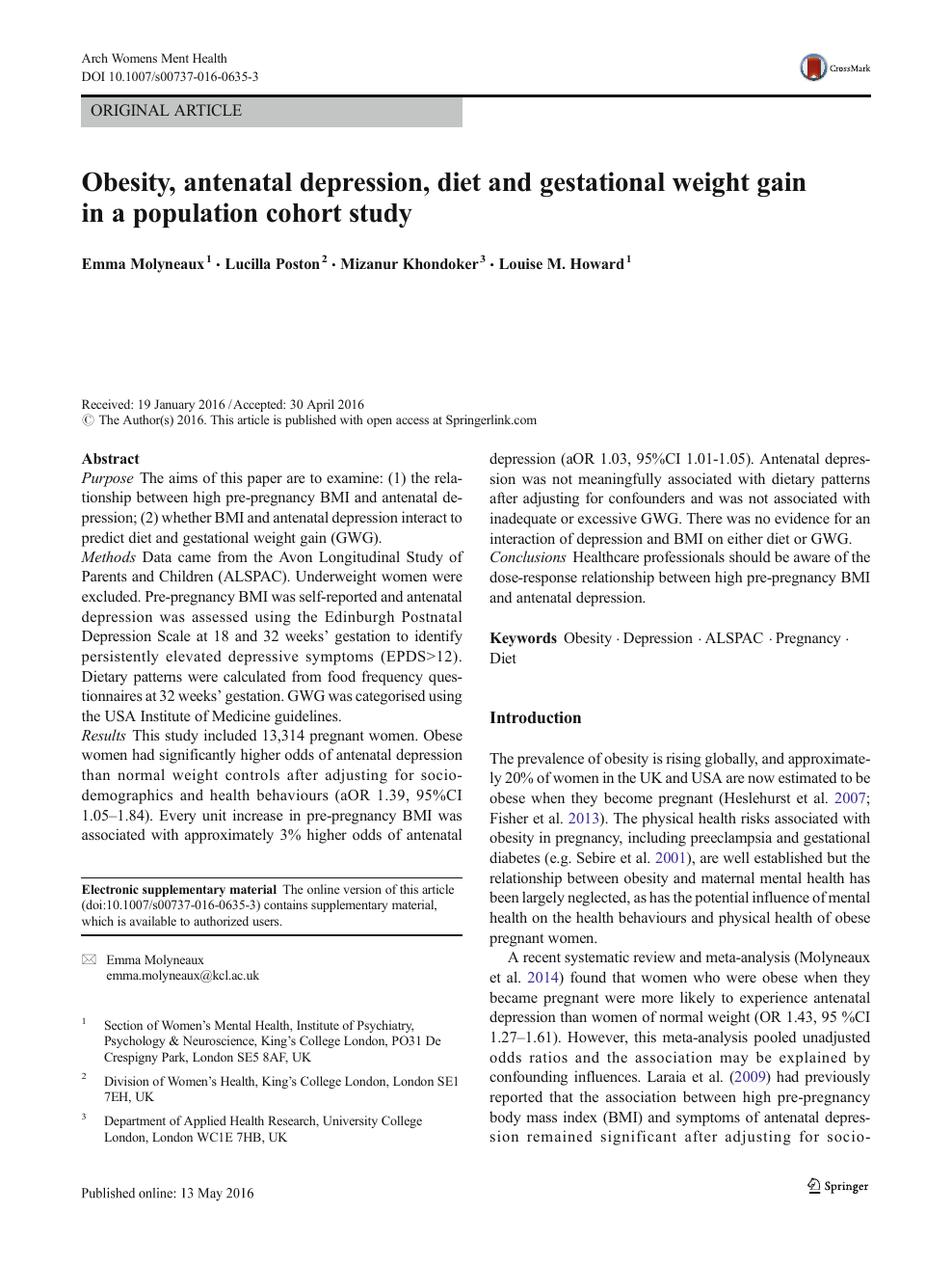 Obesity Antenatal Depression Diet And Gestational Weight Gain In