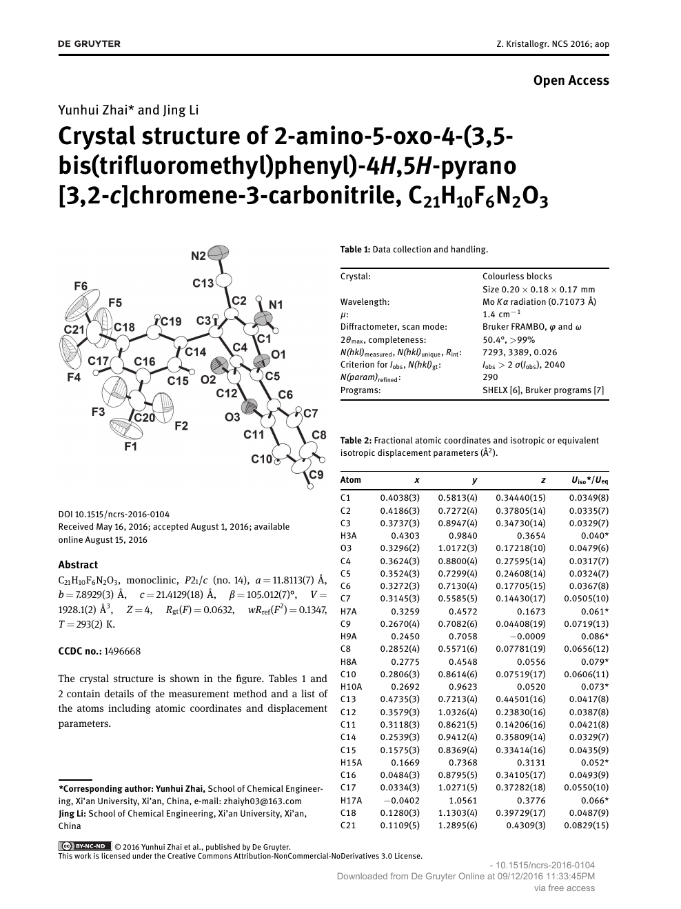 Crystal Structure Of 2 Amino 5 Oxo 4 3 5 Bis Trifluoromethyl Phenyl 4h 5h Pyrano 3 2 C Chromene 3 Carbonitrile C21h10f6n2o3 Topic Of Research Paper In Chemical Sciences Download Scholarly Article Pdf And Read For Free On Cyberleninka Open