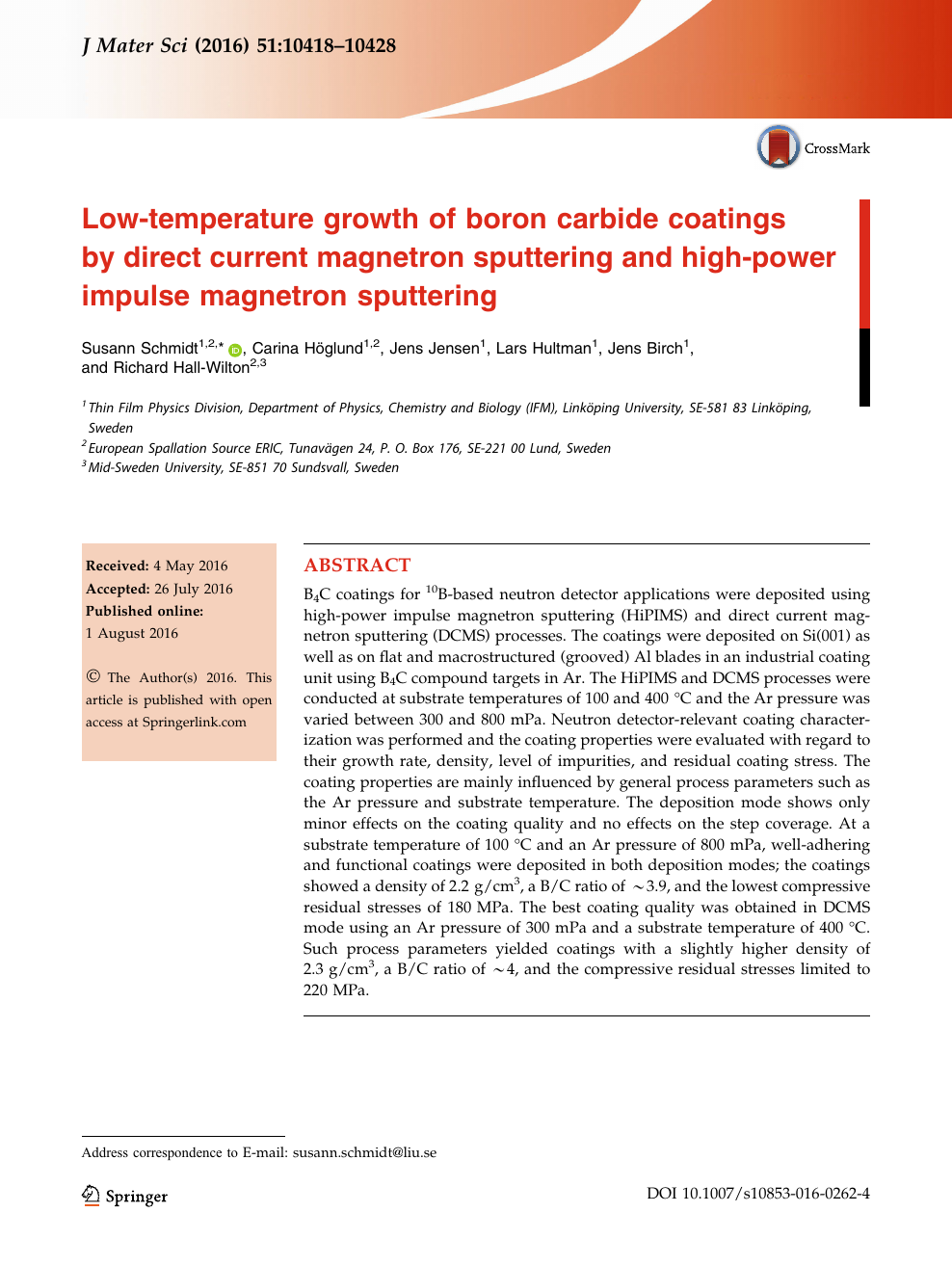 Low Temperature Growth Of Boron Carbide Coatings By Direct Current Magnetron Sputtering And High Power Impulse Magnetron Sputtering Topic Of Research Paper In Nano Technology Download Scholarly Article Pdf And Read For Free On