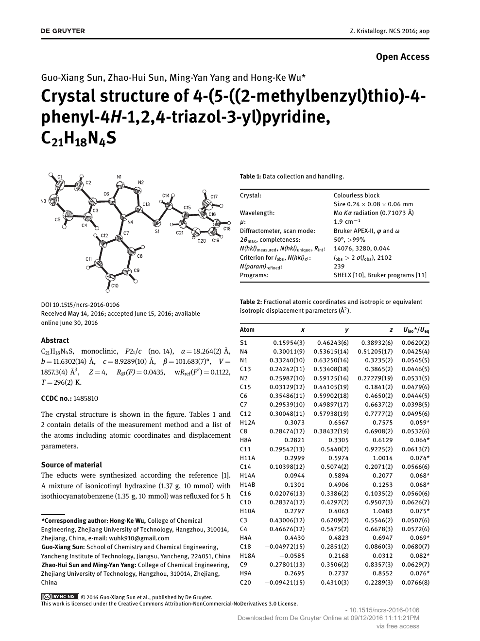 Crystal Structure Of 4 5 2 Methylbenzyl Thio 4 Phenyl 4h 1 2 4 Triazol 3 Yl Pyridine C21h18n4s Topic Of Research Paper In Chemical Sciences Download Scholarly Article Pdf And Read For Free On Cyberleninka Open Science Hub