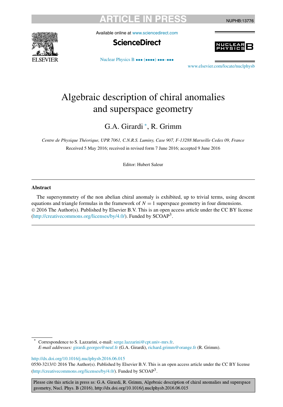 Algebraic Description Of Chiral Anomalies And Superspace Geometry Topic Of Research Paper In Physical Sciences Download Scholarly Article Pdf And Read For Free On Cyberleninka Open Science Hub