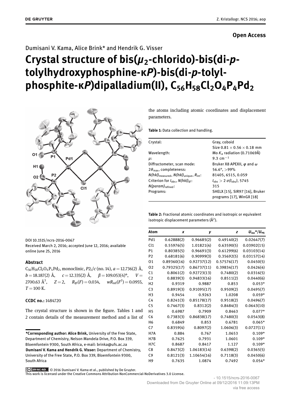 Crystal Structure Of Bis M2 Chlorido Bis Di P Tolylhydroxyphosphine Kp Bis Di P Tolylphosphite Kp Dipalladium Ii C56h58cl2o4p4pd2 Topic Of Research Paper In Biological Sciences Download Scholarly Article Pdf And Read For Free On Cyberleninka
