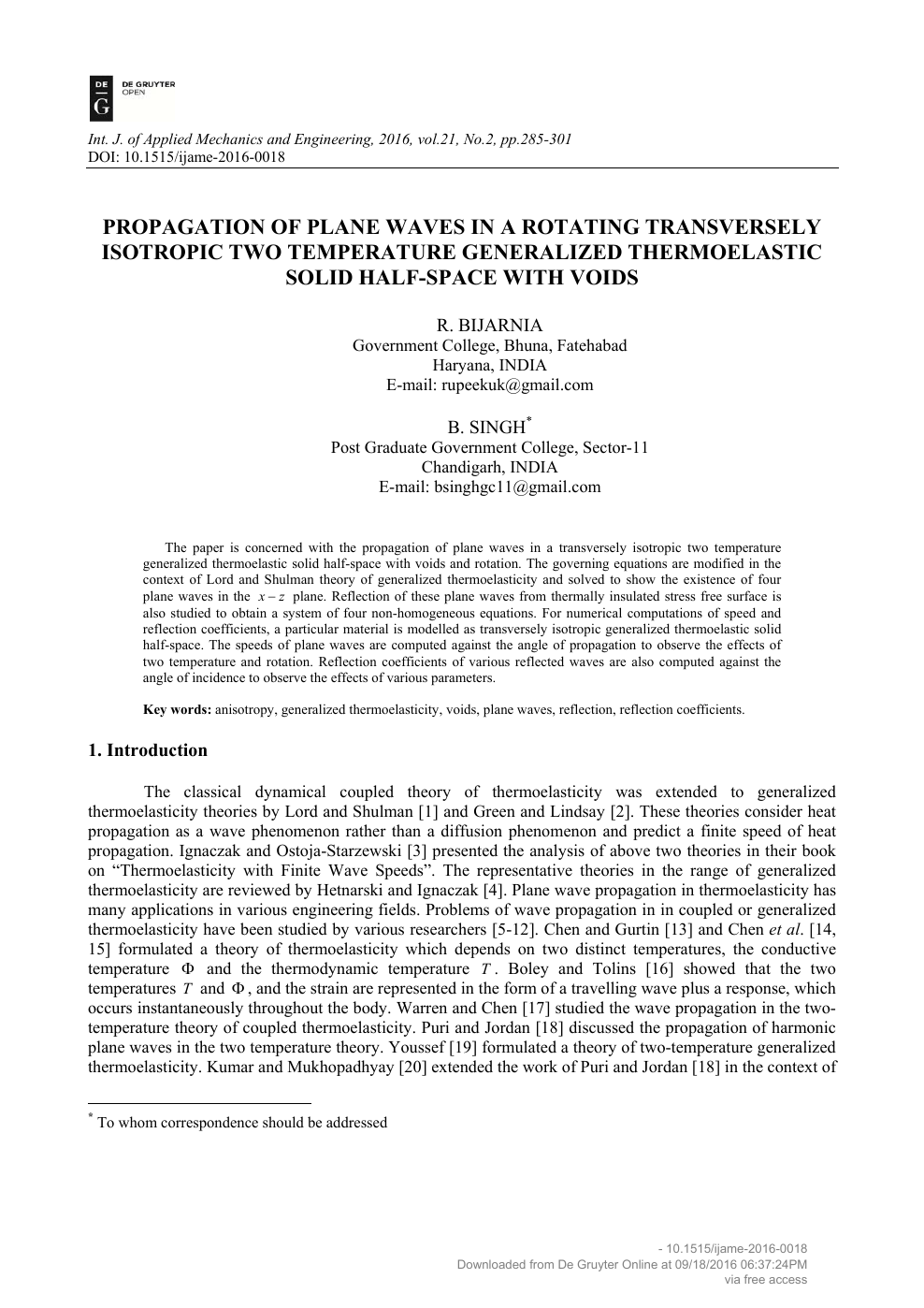 Propagation Of Plane Waves In A Rotating Transversely Isotropic Two Temperature Generalized Thermoelastic Solid Half Space With Voids Topic Of Research Paper In Materials Engineering Download Scholarly Article Pdf And Read For