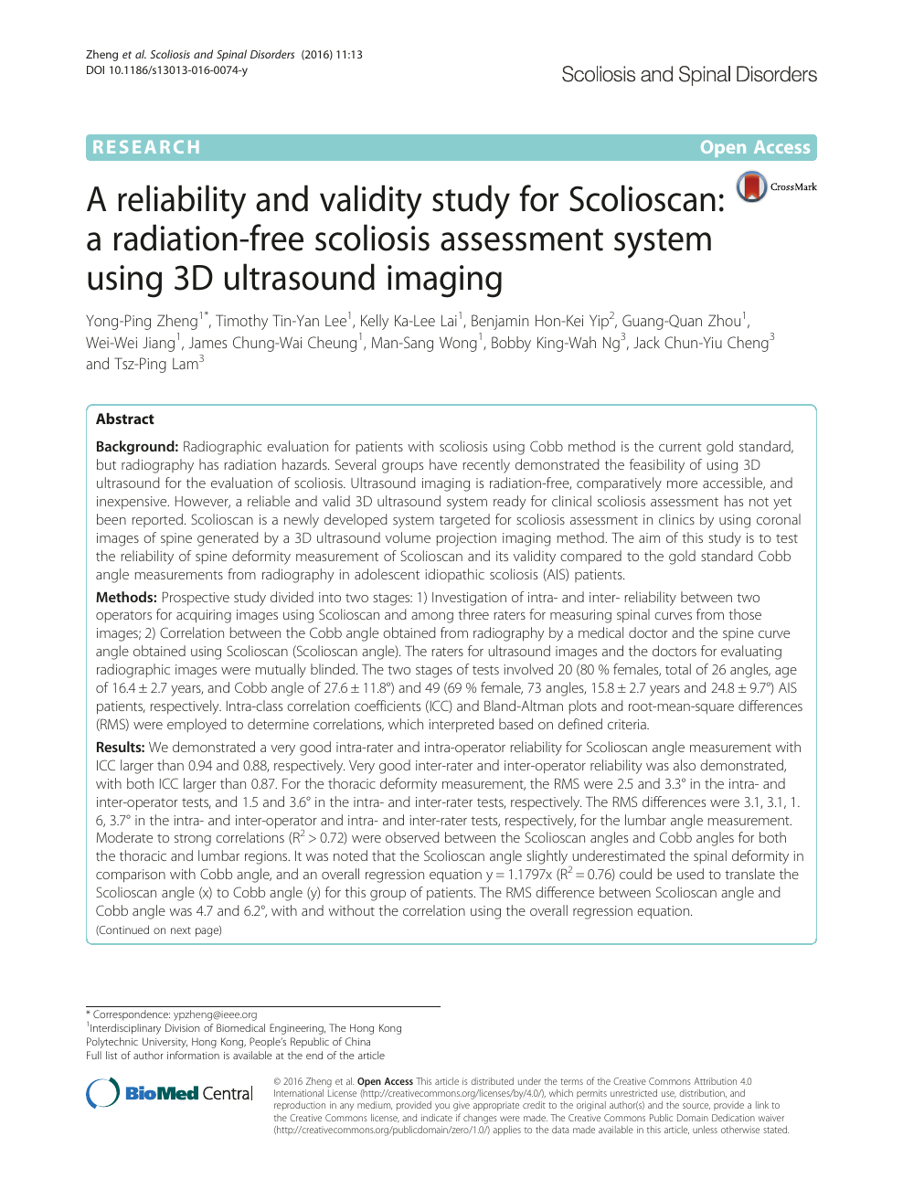 A reliability and validity study for Scolioscan: a radiation-free ...