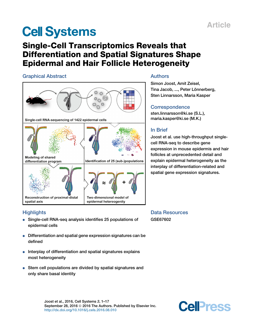 Single Cell Transcriptomics Reveals That Differentiation And Spatial Signatures Shape Epidermal And Hair Follicle Heterogeneity Topic Of Research Paper In Biological Sciences Download Scholarly Article Pdf And Read For Free On Cyberleninka