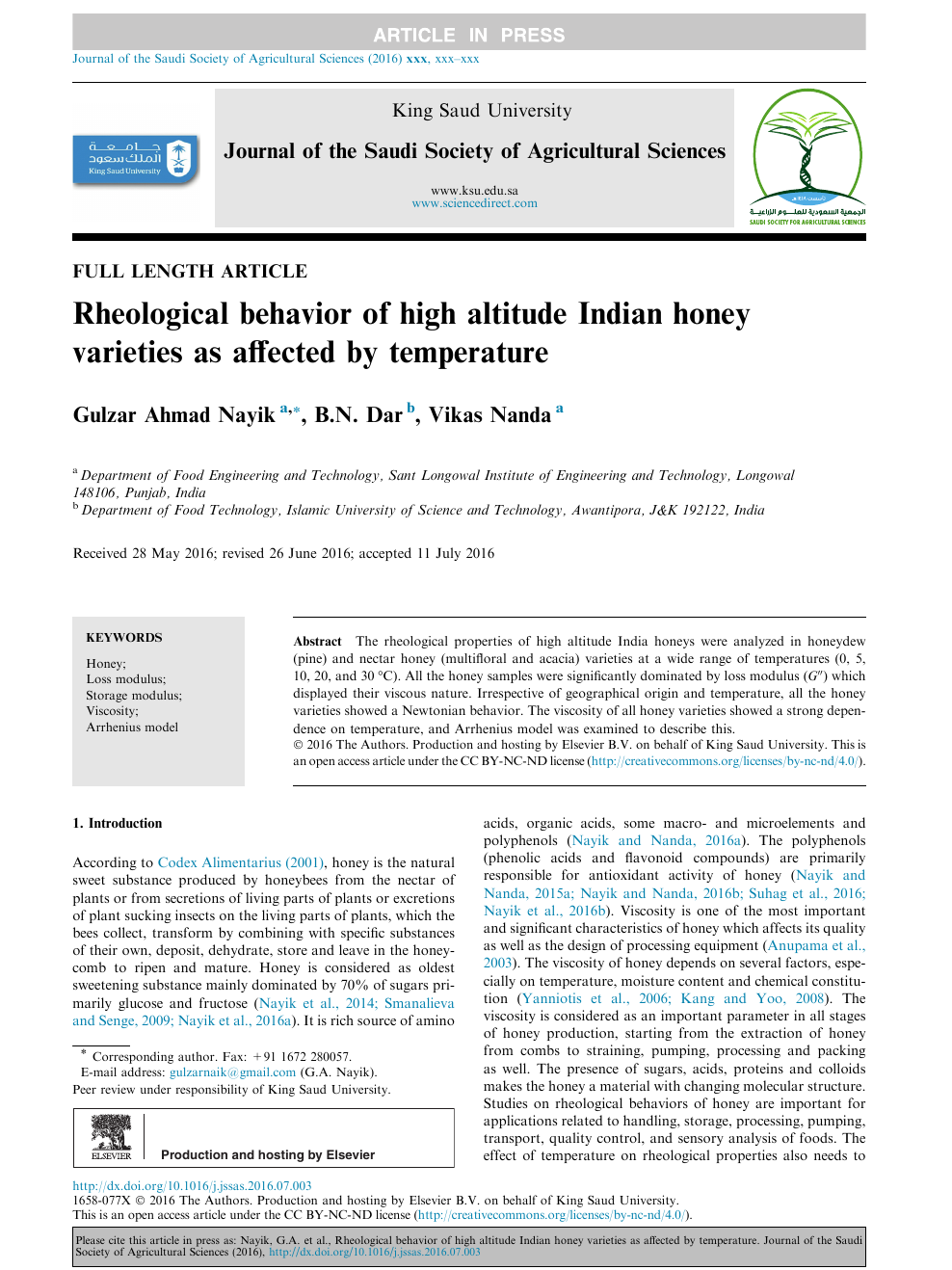 Rheological Behavior Of High Altitude Indian Honey Varieties As Affected By Temperature Topic Of Research Paper In Chemical Sciences Download Scholarly Article Pdf And Read For Free On Cyberleninka Open Science