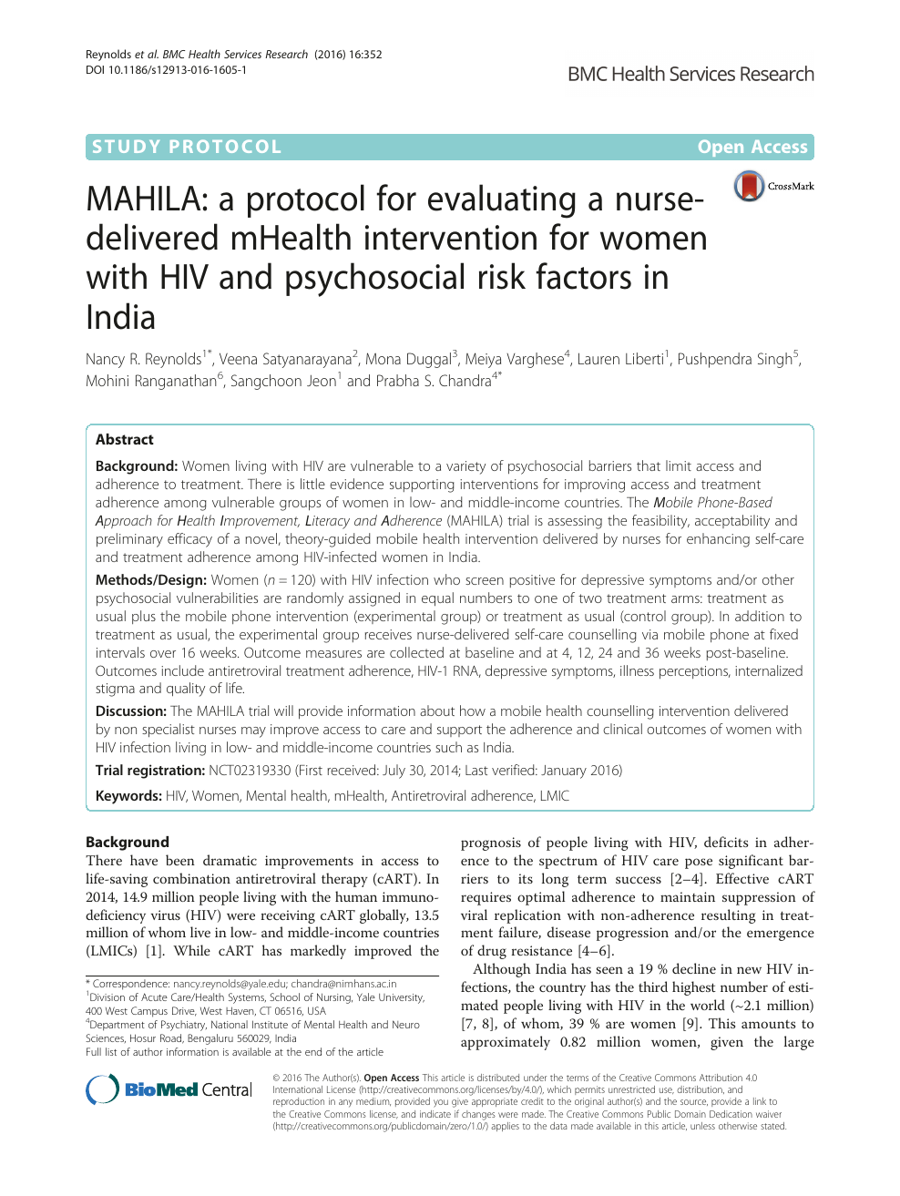 Mahila A Protocol For Evaluating A Nurse Delivered Mhealth Intervention For Women With Hiv And Psychosocial Risk Factors In India Topic Of Research Paper In Psychology Download Scholarly Article Pdf And Read