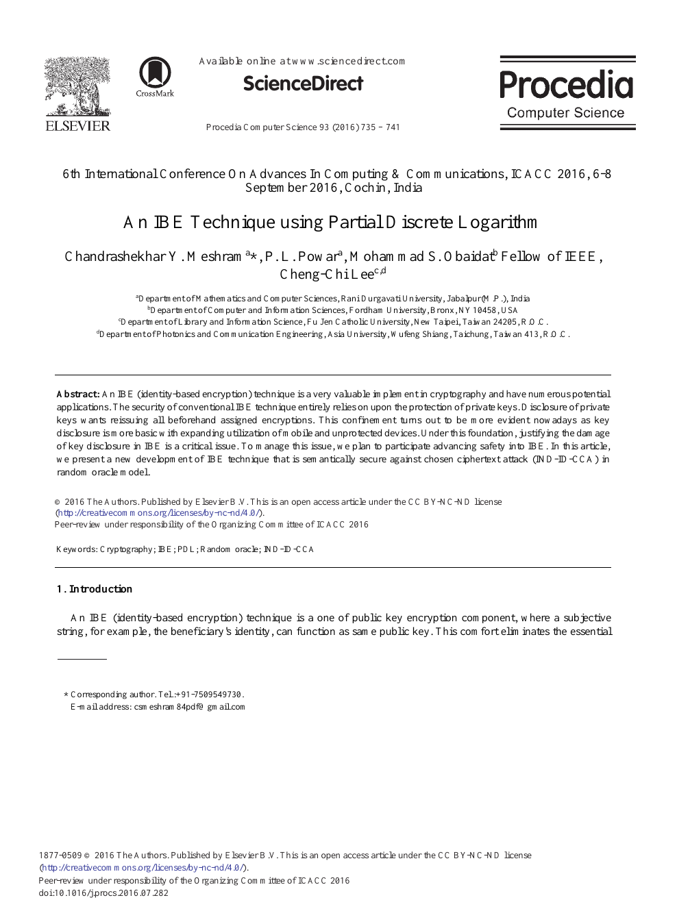 An Ibe Technique Using Partial Discrete Logarithm Topic Of Research Paper In Computer And Information Sciences Download Scholarly Article Pdf And Read For Free On Cyberleninka Open Science Hub