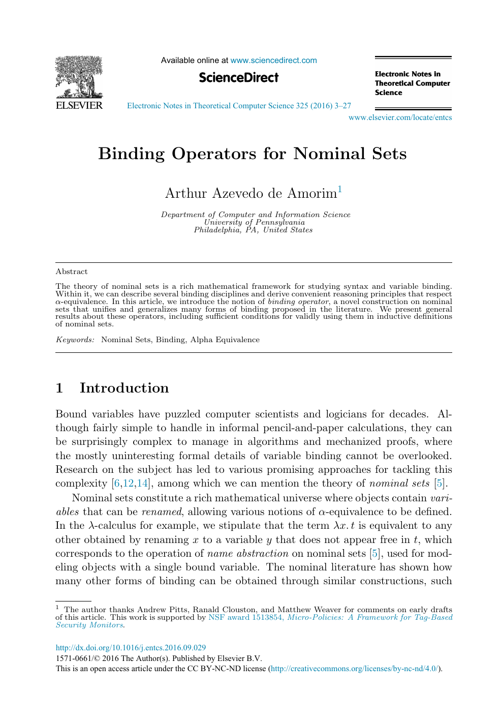 Binding Operators For Nominal Sets Topic Of Research Paper In Computer And Information Sciences Download Scholarly Article Pdf And Read For Free On Cyberleninka Open Science Hub