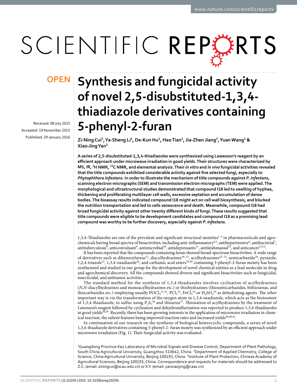 Synthesis And Fungicidal Activity Of Novel 2 5 Disubstituted 1 3 4 Thiadiazole Derivatives Containing 5 Phenyl 2 Furan Topic Of Research Paper In Chemical Sciences Download Scholarly Article Pdf And Read For Free On Cyberleninka Open Science Hub