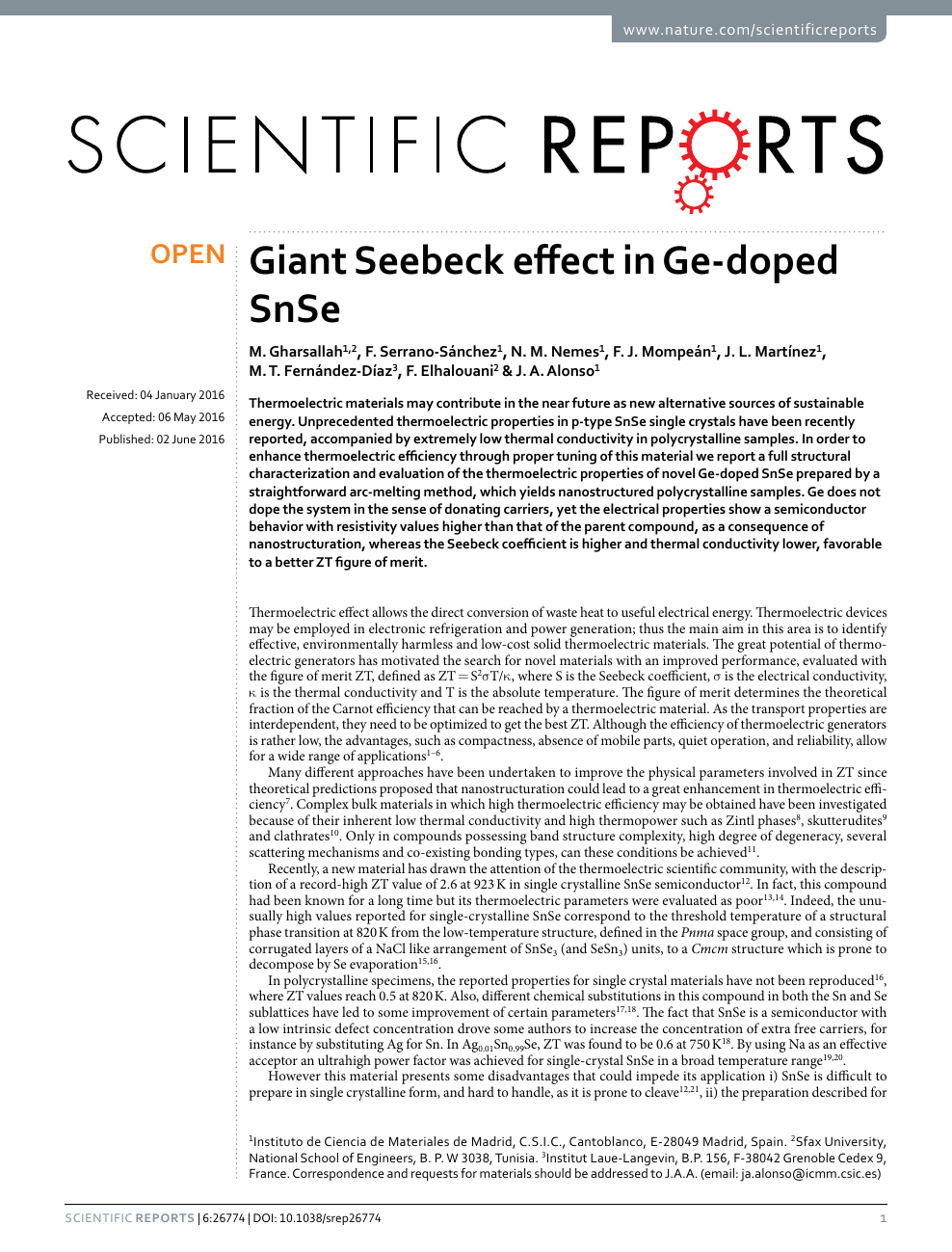 Giant Seebeck Effect In Ge Doped Snse Topic Of Research Paper In Chemical Sciences Download Scholarly Article Pdf And Read For Free On Cyberleninka Open Science Hub