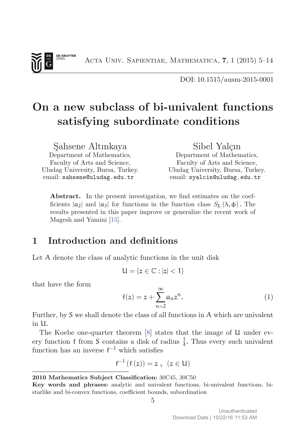 On A New Subclass Of Bi Univalent Functions Satisfying Subordinate Conditions Topic Of Research Paper In Mathematics Download Scholarly Article Pdf And Read For Free On Cyberleninka Open Science Hub