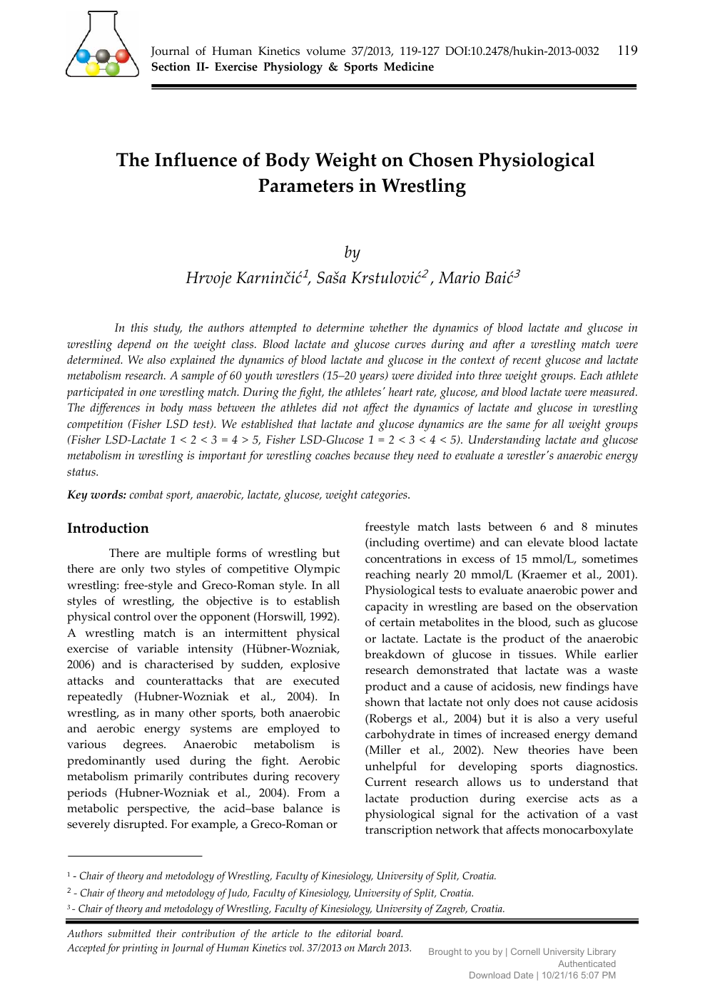 The Influence of Body Weight on Chosen Physiological Parameters in Wrestling  hq image