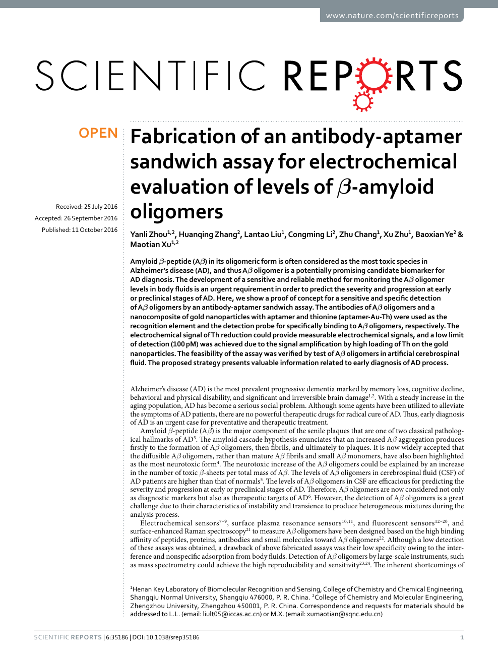 Fabrication Of An Antibody Aptamer Sandwich Assay For Electrochemical Evaluation Of Levels Of B Amyloid Oligomers Topic Of Research Paper In Nano Technology Download Scholarly Article Pdf And Read For Free On Cyberleninka Open