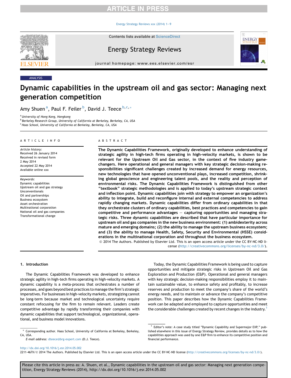 Dynamic Capabilities In The Upstream Oil And Gas Sector Managing Next Generation Competition Topic Of Research Paper In Economics And Business Download Scholarly Article Pdf And Read For Free On Cyberleninka