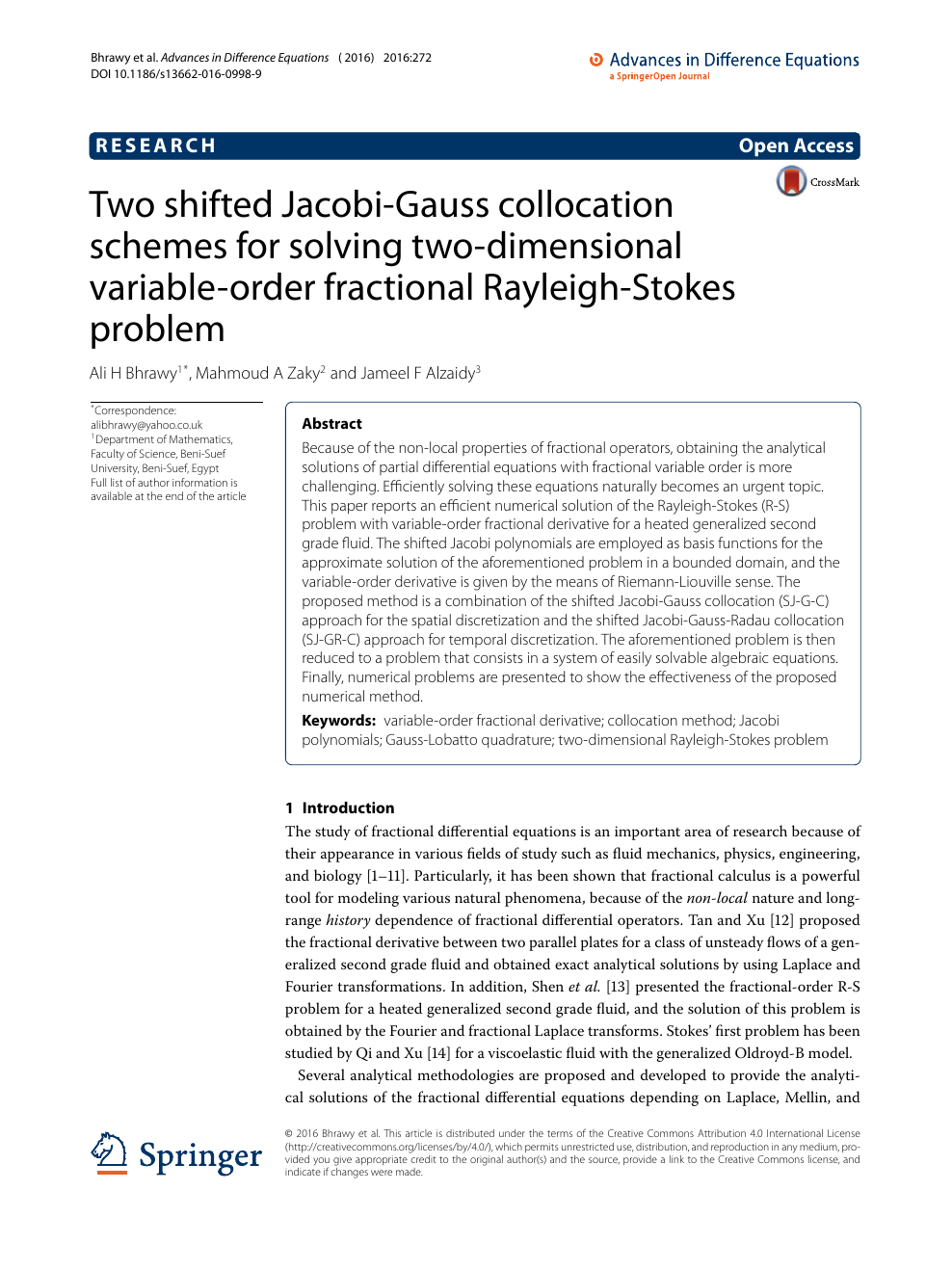 Two Shifted Jacobi Gauss Collocation Schemes For Solving Two Dimensional Variable Order Fractional Rayleigh Stokes Problem Topic Of Research Paper In Mathematics Download Scholarly Article Pdf And Read For Free On Cyberleninka Open Science Hub