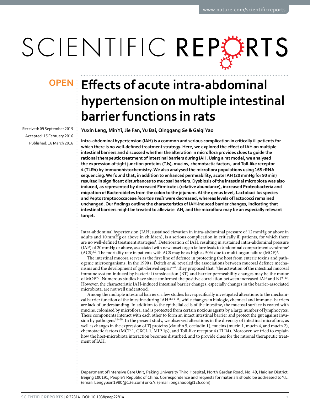 Effects Of Acute Intra Abdominal Hypertension On Multiple