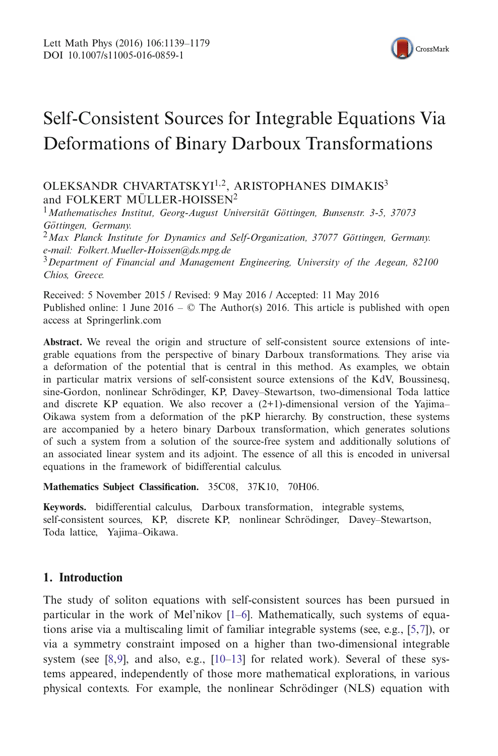 Self Consistent Sources For Integrable Equations Via Deformations Of Binary Darboux Transformations Topic Of Research Paper In Physical Sciences Download Scholarly Article Pdf And Read For Free On Cyberleninka Open Science Hub