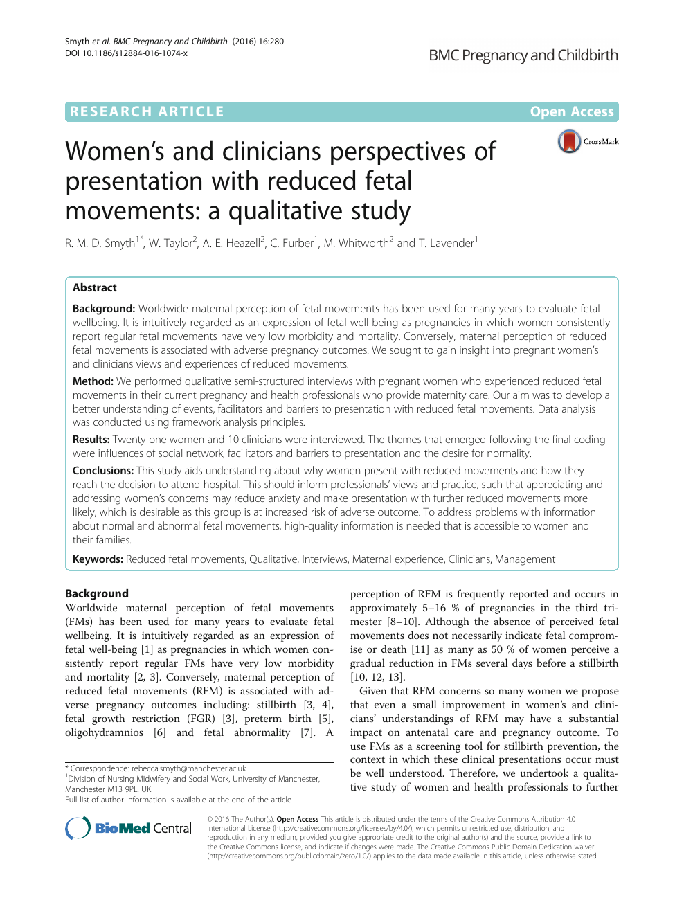Women S And Clinicians Perspectives Of Presentation With Reduced