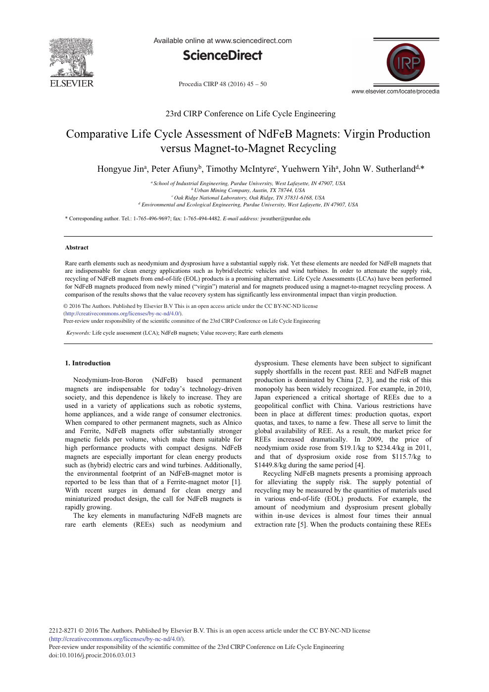 Comparative Life Cycle Assessment Of Ndfeb Magnets Virgin Production Versus Magnet To Magnet Recycling Topic Of Research Paper In Materials Engineering Download Scholarly Article Pdf And Read For Free On Cyberleninka Open Science