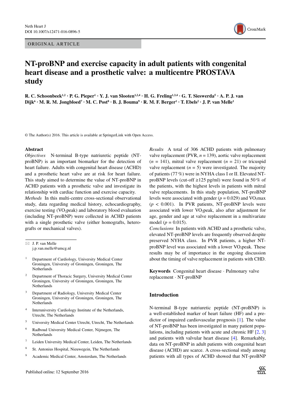 Nt Probnp And Exercise Capacity In Adult Patients With Congenital Heart Disease And A Prosthetic Valve A Multicentre Prostava Study Topic Of Research Paper In Clinical Medicine Download Scholarly Article Pdf And