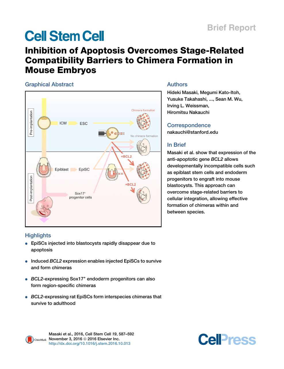 Inhibition Of Apoptosis Overcomes Stage Related Compatibility Barriers To Chimera Formation In Mouse Embryos Topic Of Research Paper In Biological Sciences Download Scholarly Article Pdf And Read For Free On Cyberleninka Open