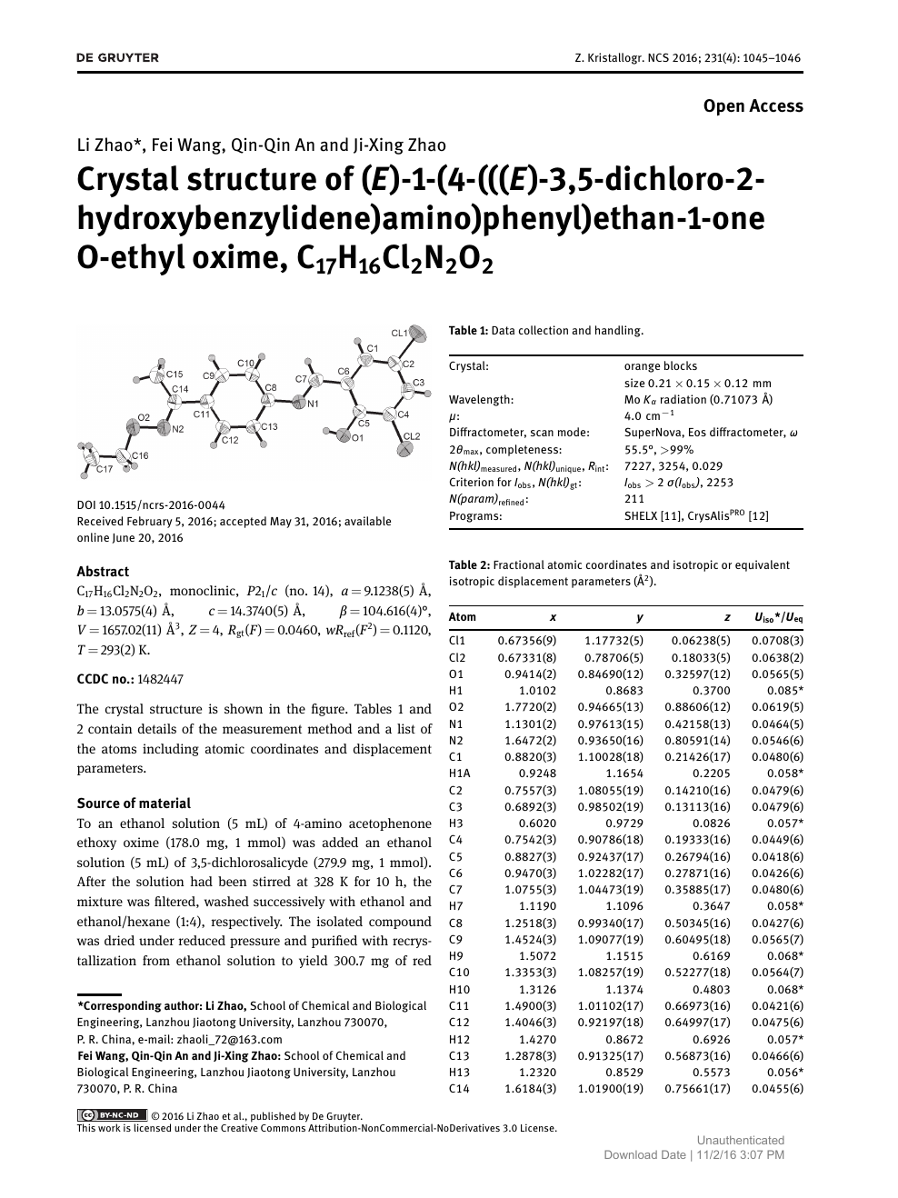 Crystal Structure Of E 1 4 E 3 5 Dichloro 2 Hydroxybenzylidene Amino Phenyl Ethan 1 One O Ethyl Oxime C17h16cl2n2o2 Topic Of Research Paper In Chemical Sciences Download Scholarly Article Pdf And Read For Free On Cyberleninka Open Science Hub