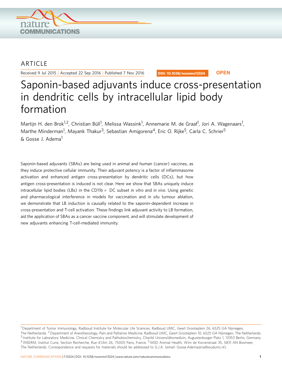Saponin Based Adjuvants Induce Cross Presentation In Dendritic Cells By Intracellular Lipid Body Formation Topic Of Research Paper In Biological Sciences Download Scholarly Article Pdf And Read For Free On Cyberleninka Open Science