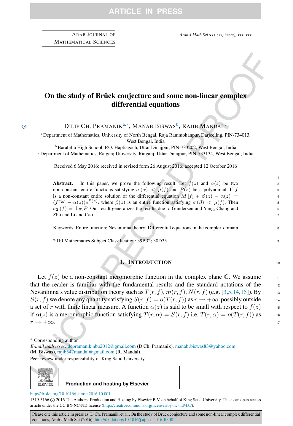 On The Study Of Bruck Conjecture And Some Non Linear Complex Differential Equations Topic Of Research Paper In Mathematics Download Scholarly Article Pdf And Read For Free On Cyberleninka Open Science Hub