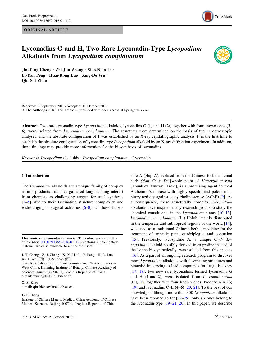 Lyconadins G And H Two Rare Lyconadin Type Lycopodium Alkaloids From Lycopodium Complanatum Topic Of Research Paper In Chemical Sciences Download Scholarly Article Pdf And Read For Free On Cyberleninka Open Science