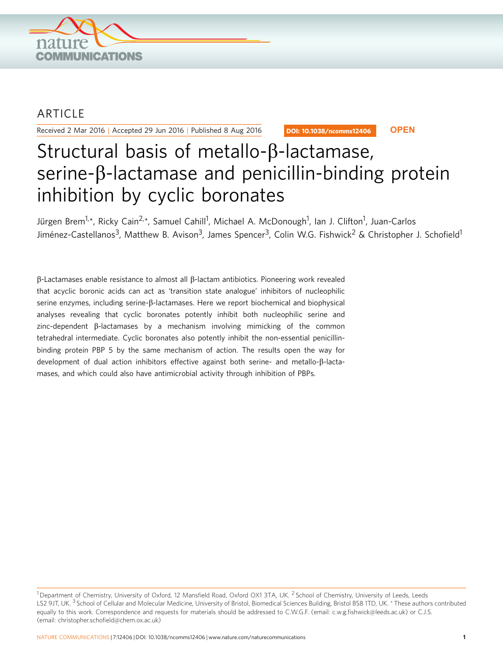 Structural Basis Of Metallo B Lactamase Serine B Lactamase And Penicillin Binding Protein Inhibition By Cyclic Boronates Topic Of Research Paper In Biological Sciences Download Scholarly Article Pdf And Read For Free On Cyberleninka Open Science