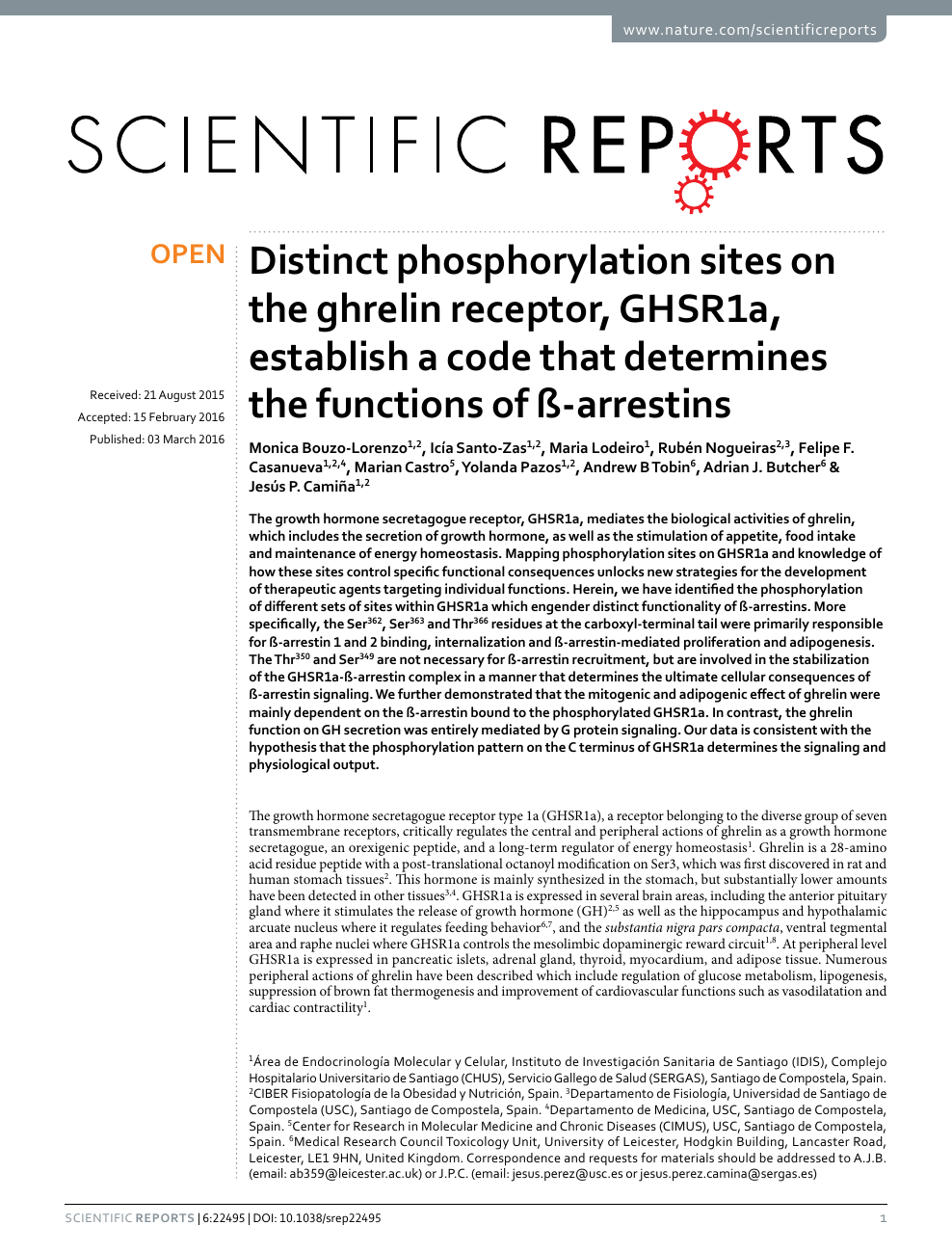 Distinct Phosphorylation Sites On The Ghrelin Receptor Ghsr1a Establish A Code That Determines The Functions Of Ss Arrestins Topic Of Research Paper In Biological Sciences Download Scholarly Article Pdf And Read For