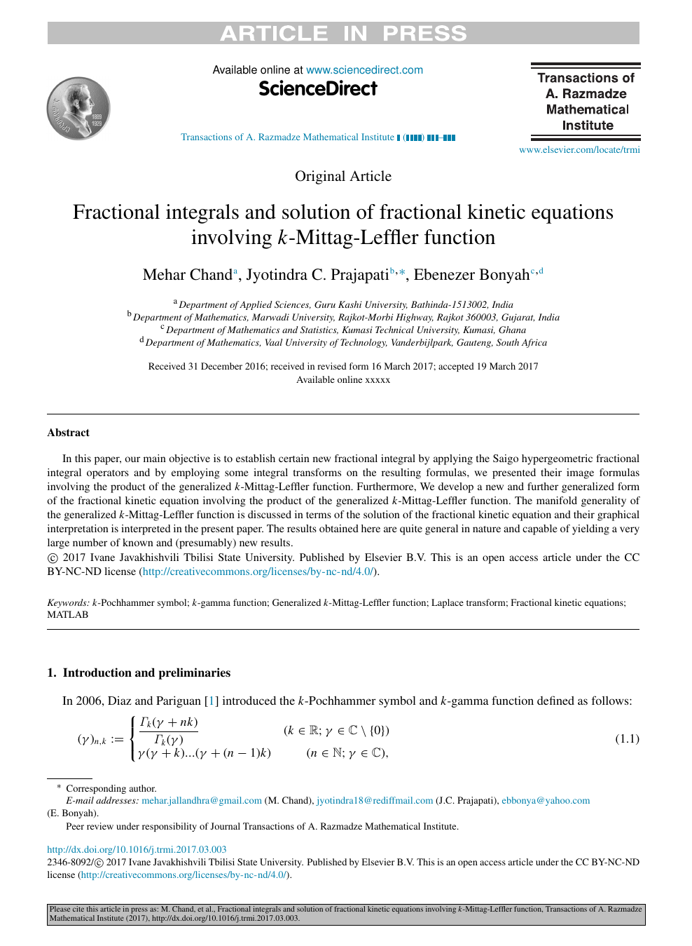 Fractional Integrals And Solution Of Fractional Kinetic Equations Involving K Mittag Leffler Function Topic Of Research Paper In Mathematics Download Scholarly Article Pdf And Read For Free On Cyberleninka Open Science Hub