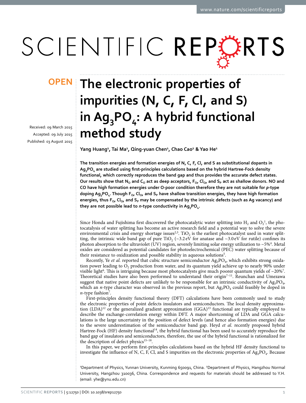 The Electronic Properties Of Impurities N C F Cl And S In Ag3po4 A Hybrid Functional Method Study Topic Of Research Paper In Nano Technology Download Scholarly Article Pdf And Read For
